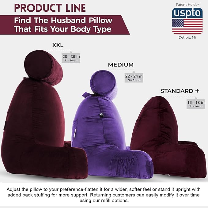 Husband Pillow Aspen Mauve Purple, Standard+ Reading Pillow Bed Rest Chair - Image 5