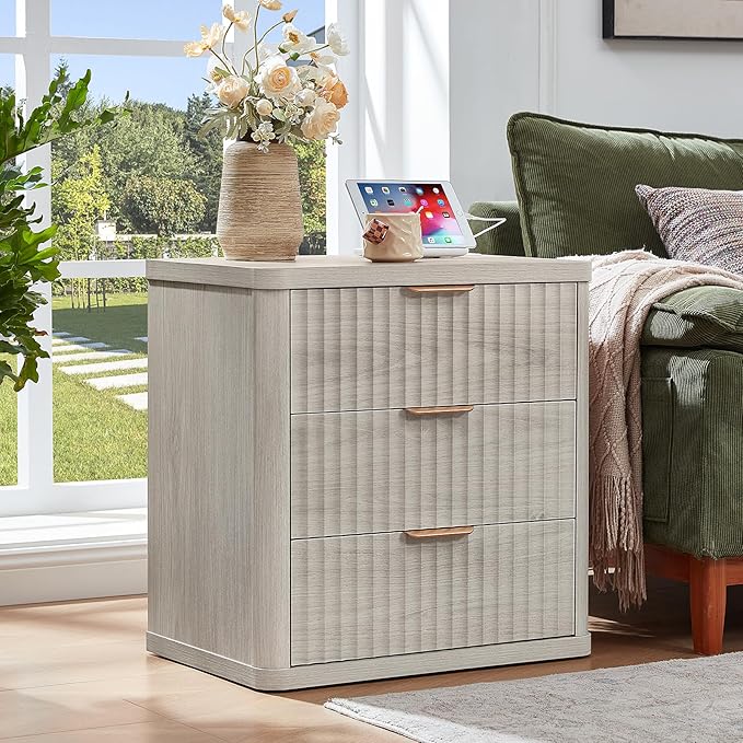 LEYAOYAO 23" Wide Fluted Farmhouse Night Stand Set of 2 - Image 2