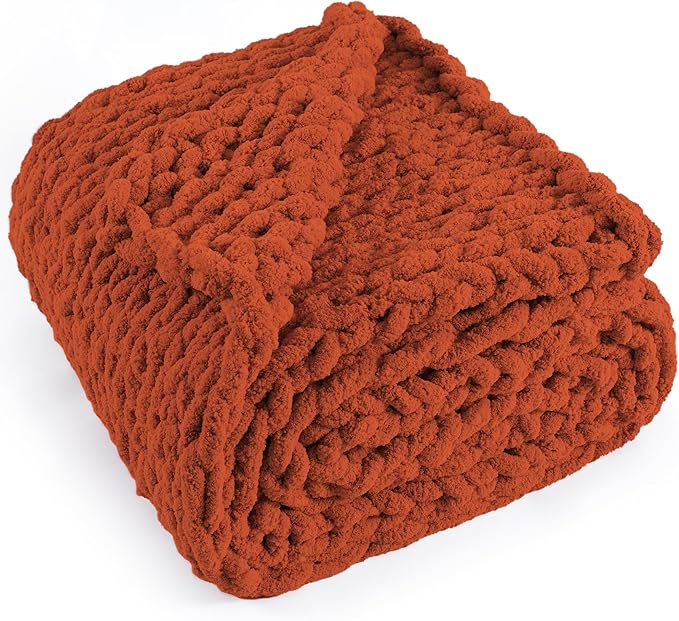 Chunky Knit Throw Blanket 50"X 60", 100% Handmade by LONGCREATE