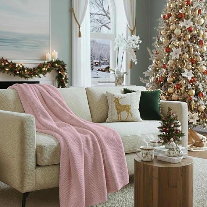 Cloud Scape Linen 100% Cotton Throw Blanket 50x70 Seashell Pink, Luxury by CloudScapeLinen