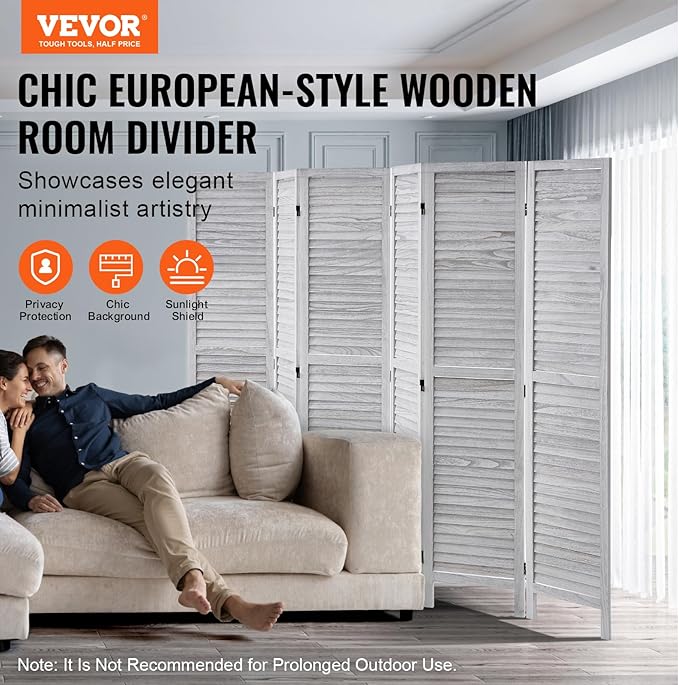 VEVOR Wood Room Divider, 6 Panel Wood Folding Privacy Screen, 66.9 Inches Tall - Image 2