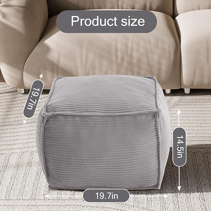 MeMoreCool Square Stuffed Pouf Ottoman Foot Rest, Corduroy Floor Pouf Foot Stool - Image 2