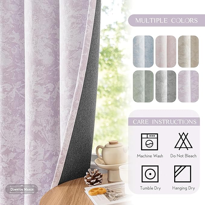 Beauoop Purple Floral Jacquard Blackout Curtains 96 Inches Long 2 Panels - Image 9