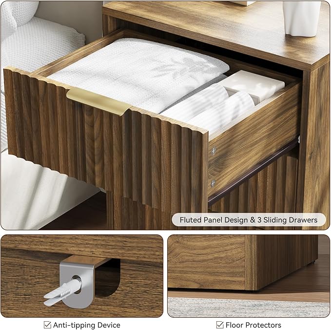Walnut Dresser & Nightstand Set 3-Piece, 6 Drawer Dresser and Night Stand Set - Image 5