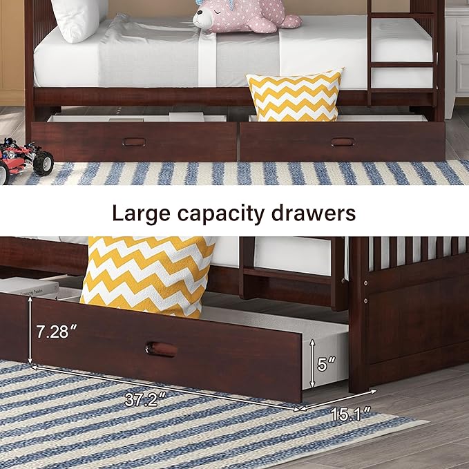 Merax Wood Bunk Bed with Drawers, Convertible Wood Bunk Bed with Ladders and - Image 4