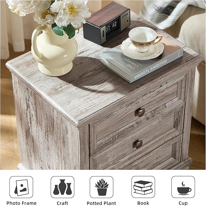 SAVOR LIFE Farmhouse Nightstand Set of 2, Rustic Accent End Table - Image 4