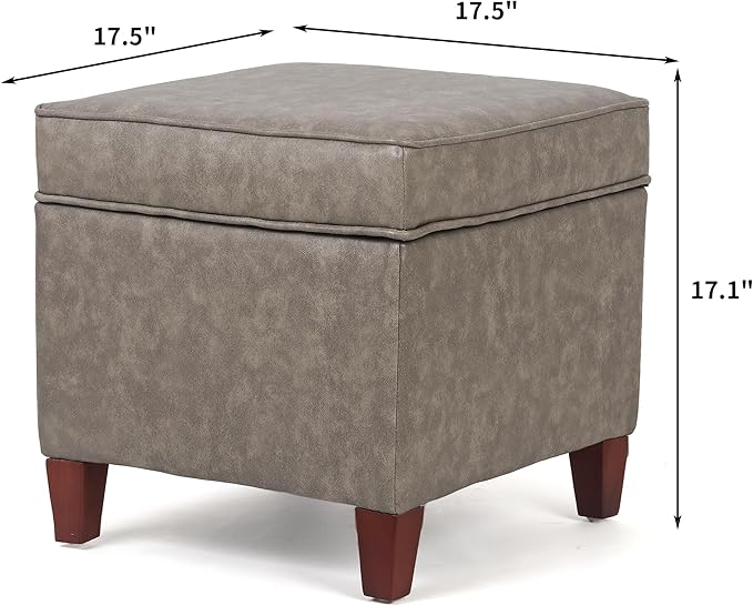 Adeco 17.5" Square Faux Leather Ottoman - Image 2