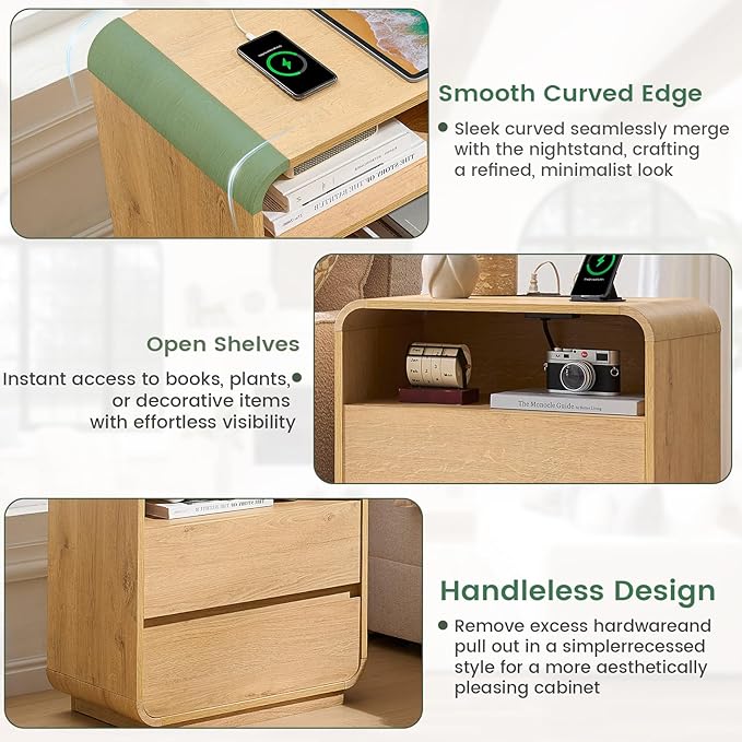 Modern Nightstand, 2 Storage Drawers Side Table, Large End Table Night Stand - Image 7