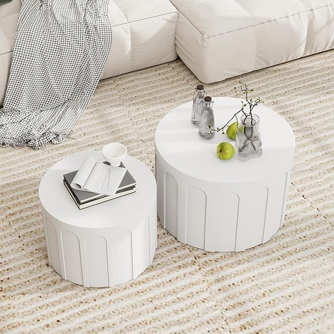 Nesting Coffee Table Set of 2, Modern Coffee Tables, Space-Saving Round Circle - Image 6
