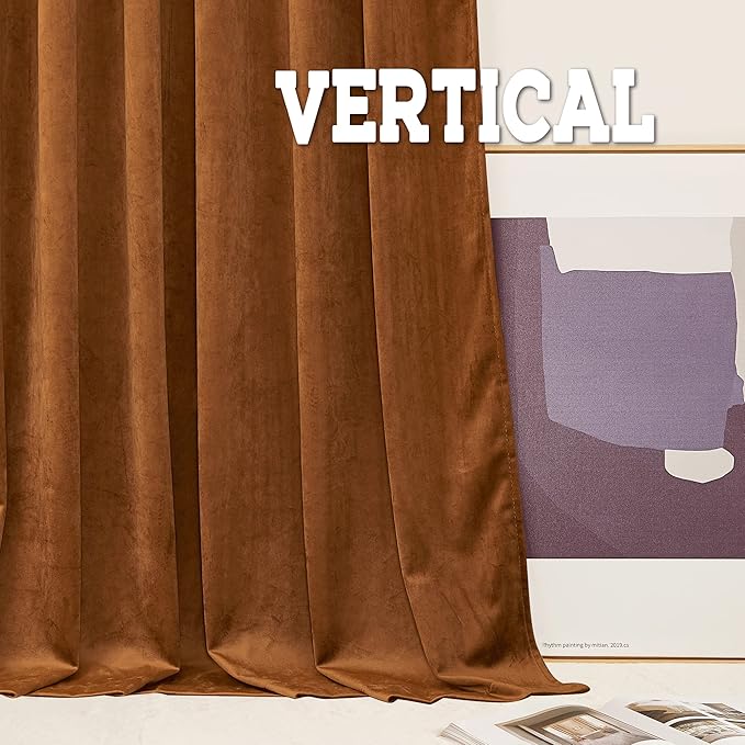 RYB HOME Fall Curtains Burnt Orange Velvet Curtains, Light Blocking, Thermal - Image 5
