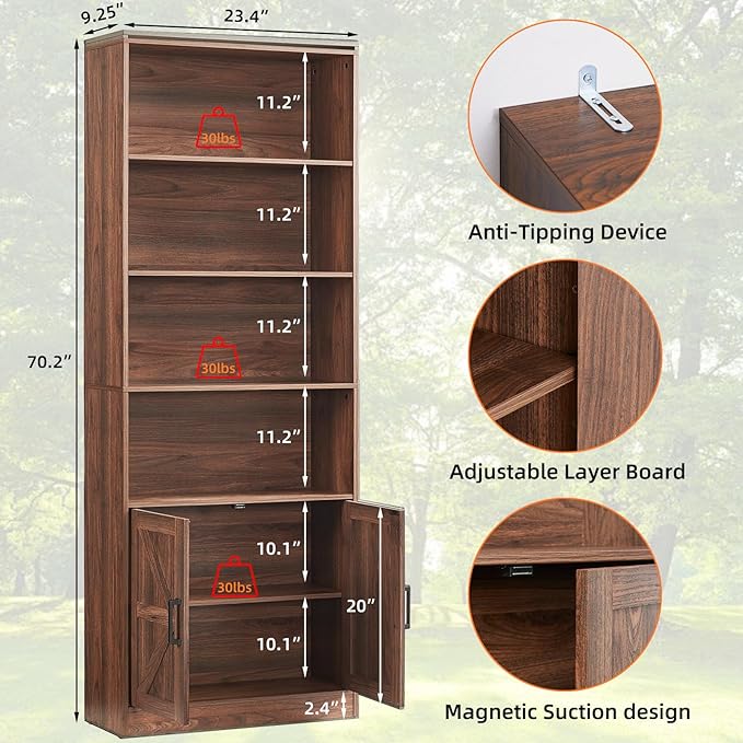 RWYHG 70in Tall Bookshelf 6 Tier Bookcase - Image 2