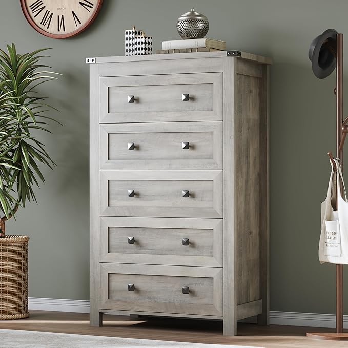 BORNOON Tall 5-Drawer Dresser, Modern Wooden Storage Chest of Drawers, Dresser - Image 5