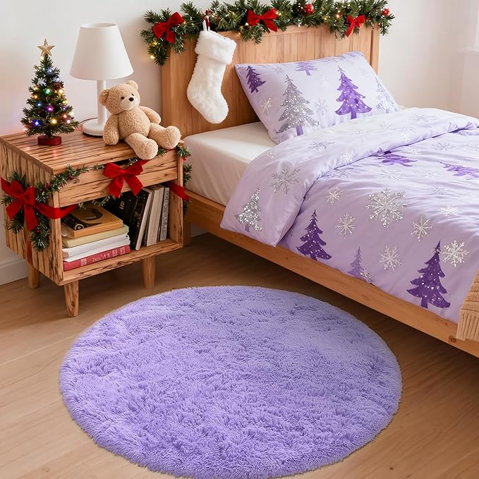 OLANLY Light Purple Round Rugs for Bedroom - Image 2
