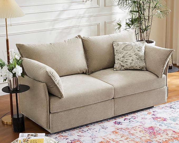 ABCASA Oversized Loveseat Sofa, Modern Modular Sectional Couch Beige Fluffy by ABCASA