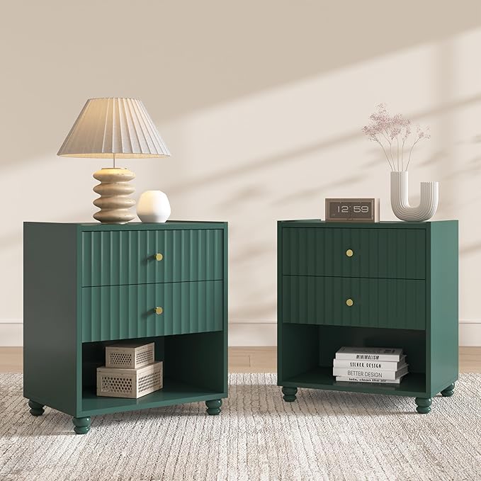 Modern Nightstand Set of 2, Fluted End Table by ZOSQUARE