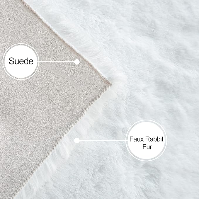 White Faux Rabbit Washable Fur Area Rugs Circle Rugs - Image 6