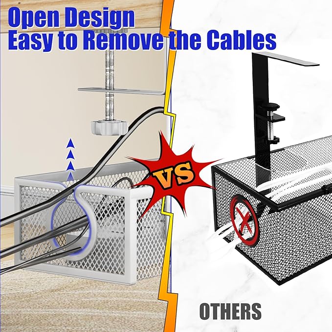Under Desk Cable Management Tray, Metal Long Arms, No Drill Mesh Wire - Image 3