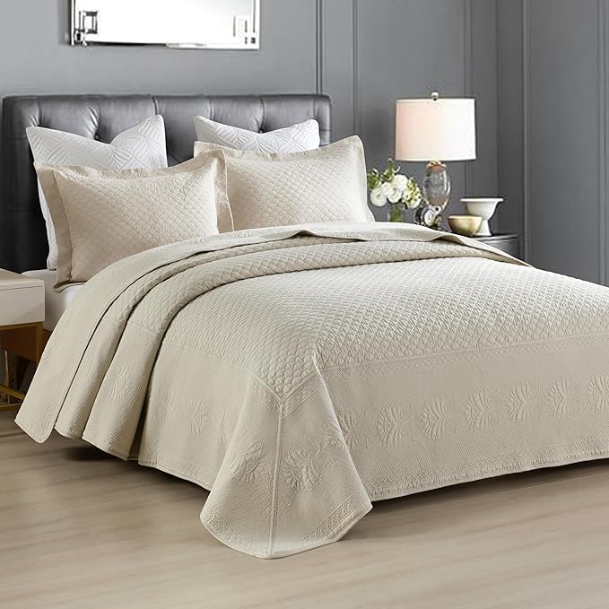 MarCielo 3-Piece 100% Cotton Oversized Bedspread Lightweight Quilt Coverlet - Image 3