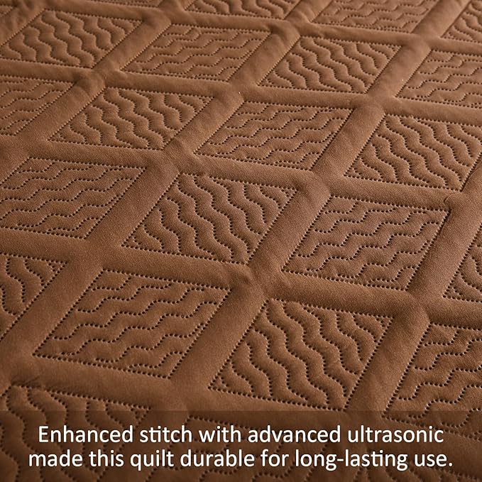 Yiran Brown Quilt Set King Size, 3 Piece Reversible Bedspreads Bedding Set - Image 6
