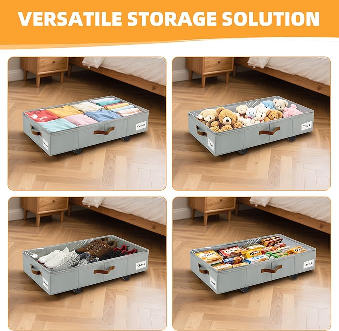 2 Pack Under Bed Storage with Wheels – 30.5×17×5.5 Inch, Underbed Storage with - Image 6