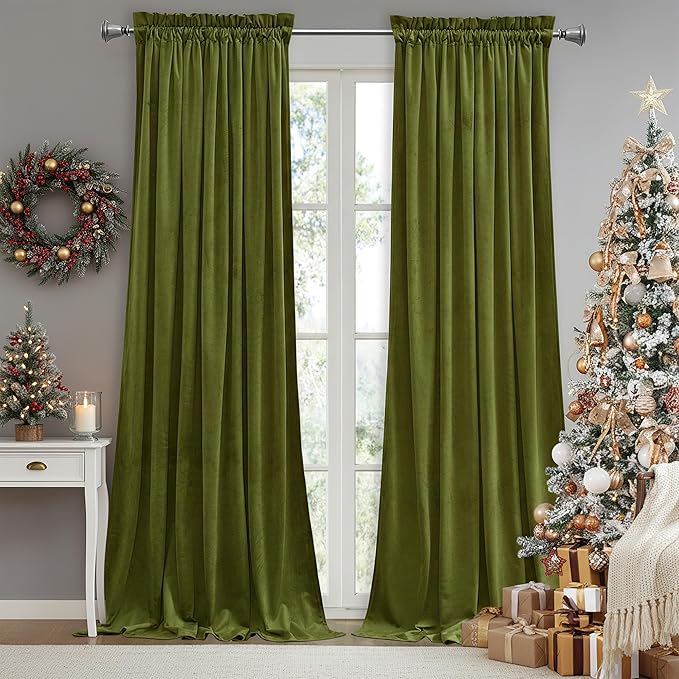 StangH Olive Green Curtains for Bedroom, Rod Pocket Room Darkening Window by StangH