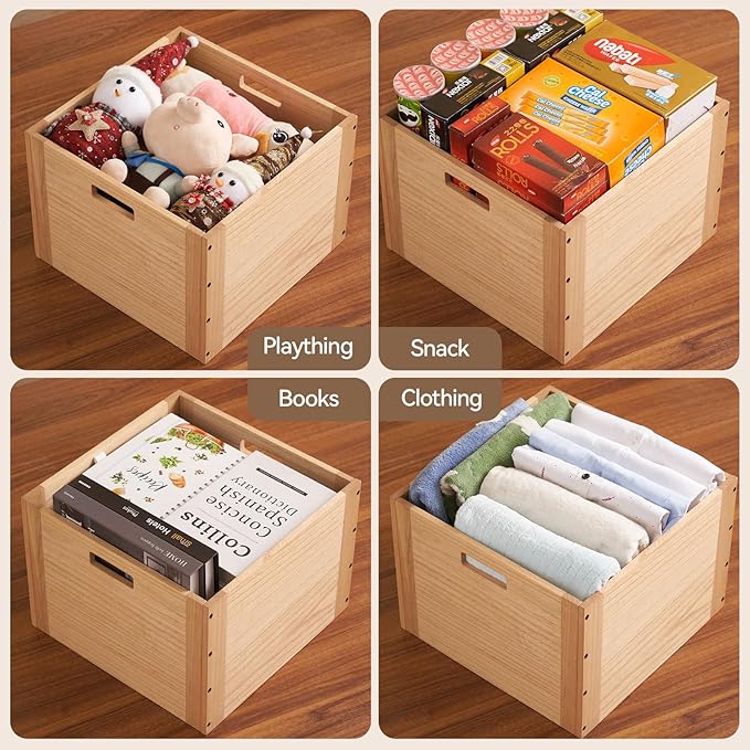 KIRIGEN Stackable Wood Storage Cube /Basket/ Bins Organizer - Image 3