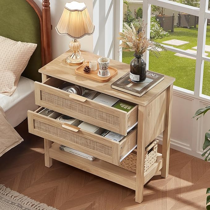 LEYAOYAO 31.5" Wide Rattan Night Stand, Oversized Large Boho Nightstand - Image 7