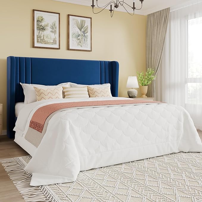 SHA CERLIN Queen Size Velvet Upholstered Platform Bed Frame by SHACERLIN