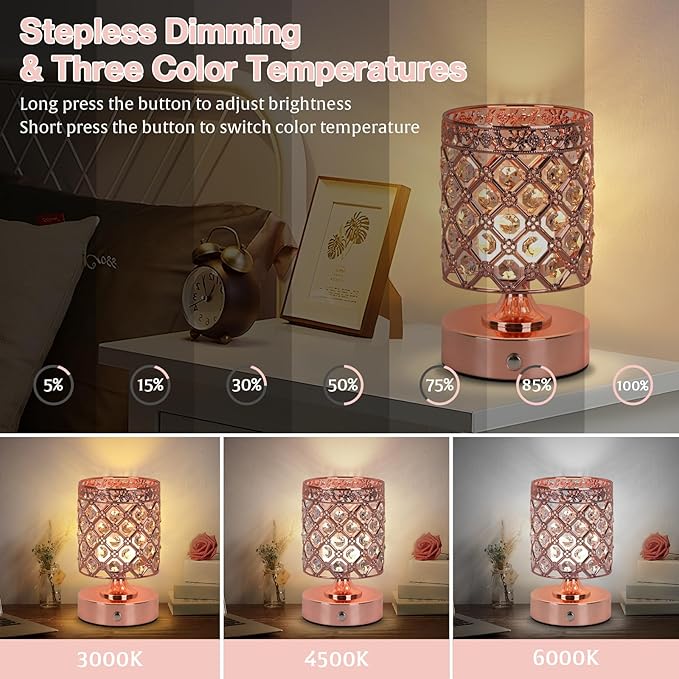 TOBUSA Crystal Cordless Table Lamp Rechargeable, Portable 6000mAh Battery - Image 4