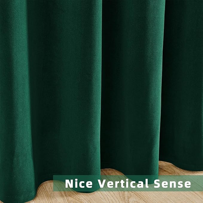 Joydeco Dark Green Velvet Curtains 63 Inches Long, Luxury Grommet Blackout - Image 7