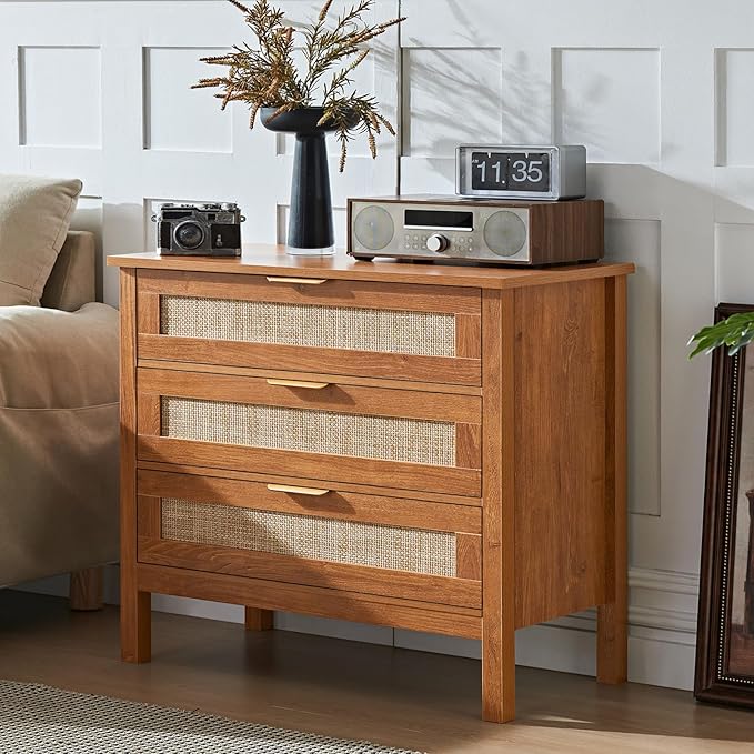 LEYAOYAO 31.5" Wide Rattan Night Stand, Large Boho Nightstand, Bedside Table - Image 3