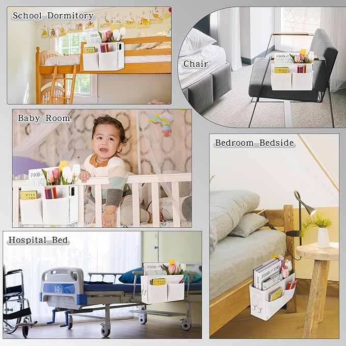 Bedside Caddy White Bedside Hanging Storage Basket Bed Caddy - Image 5