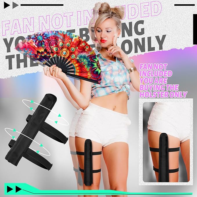 Summer Rave Fan Thigh Holster Rave Fan Holder Folding Hand Pouch Foldable - Image 3