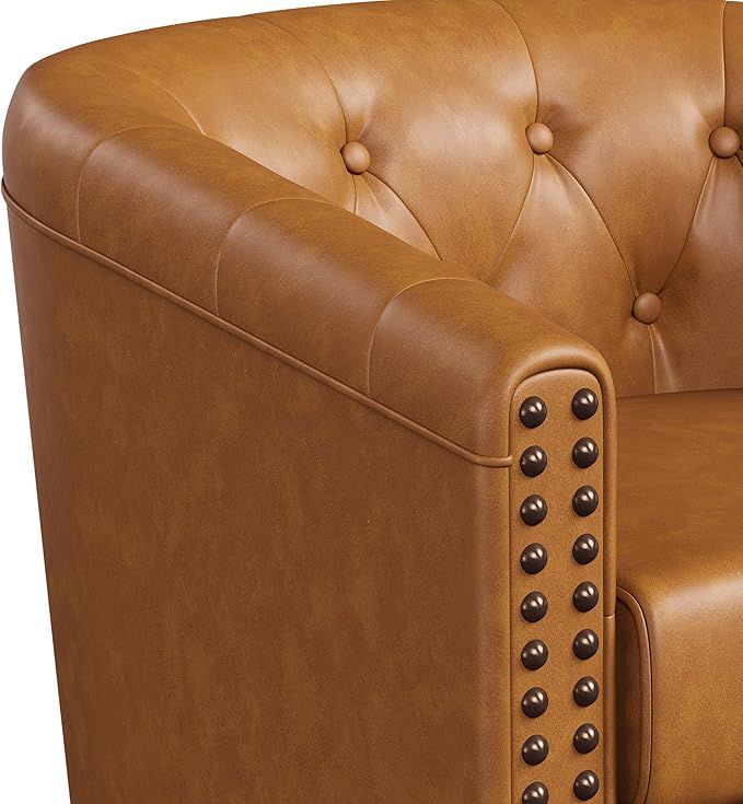 Swivel Barrel Accent Chair, Round Nailhead Faux Leather Living Room Arm Chairs - Image 6