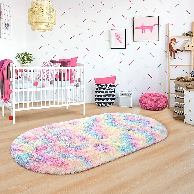 Noahas Fluffy Rainbow Rugs for Bedroom Girls, Shag Hallway Runner Rug, Small - Image 7
