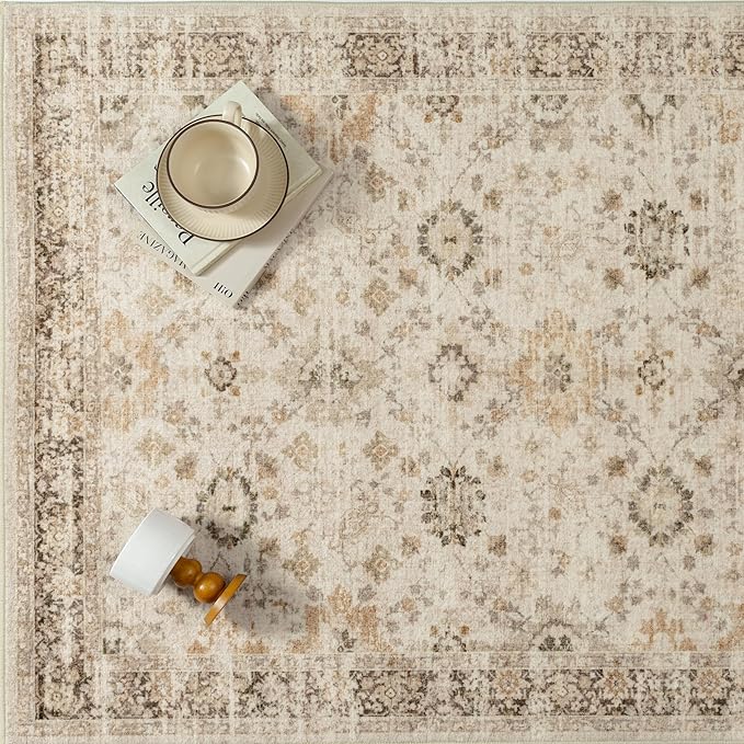 Beige 2x6 Runner Rug Hallway Non Slip Kitchen Vintage Distressed Long Carpet - Image 3