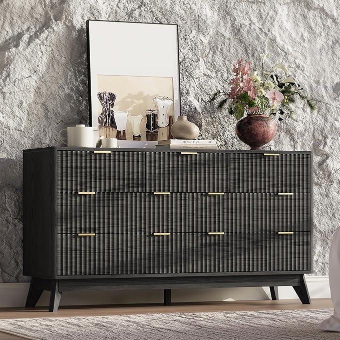 54'' Wide 7 Drawers Dresser for Bedroom, Modern Fluted Vertical Chest - Image 4