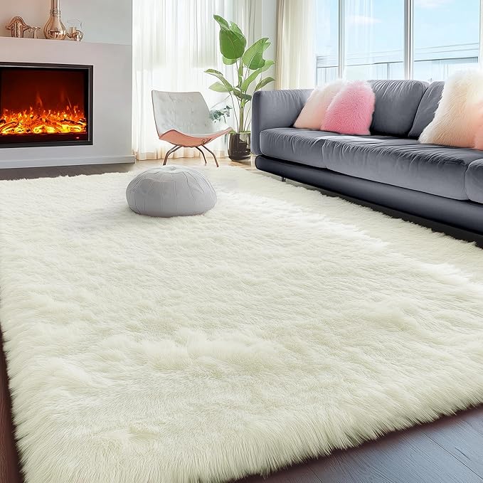 PAGISOFE White Fluffy Shag Machine Washable Area Rugs - Image 7