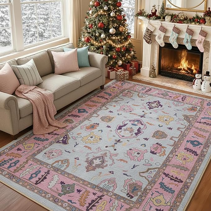 Fame Rugs Pink Beige Modern Oushak Rug 8x10, Vintage Turkish Colorful Oriental by FameRugs