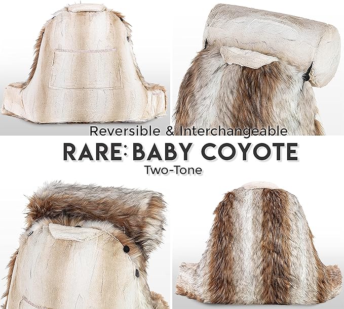 Husband Pillow Medium Rare Baby Coyote Fabulous Faux Fur Backrest, Two-Tone - Image 9