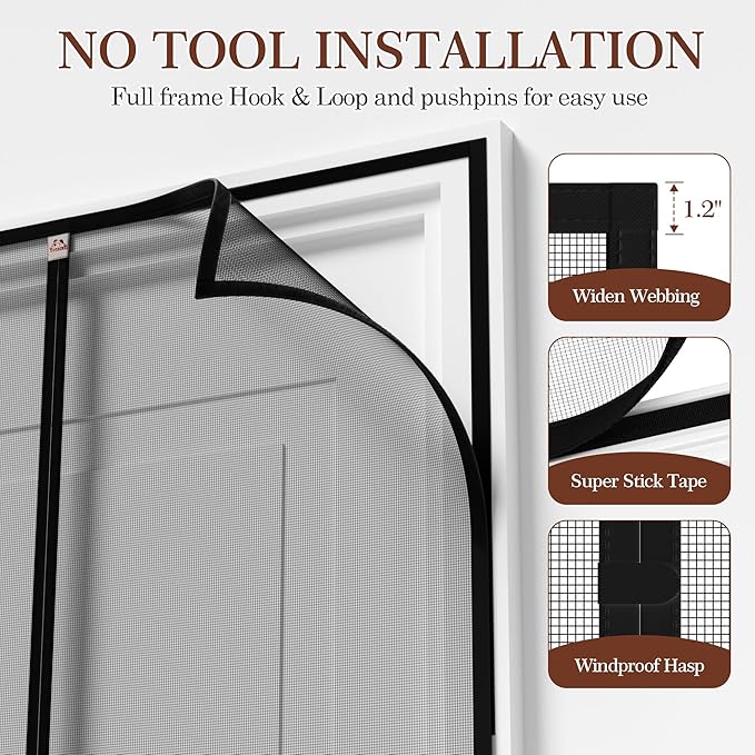 Yotache Removable Magnetic Screen Door Fits Door Size 32 x 96, Screen Size 34" - Image 5