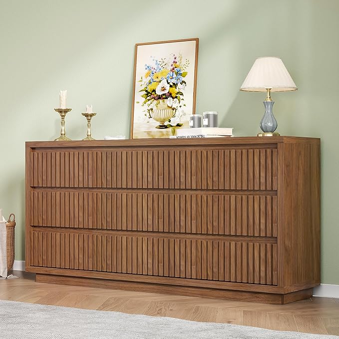 Fluted Long 9 Drawer Dresser, Large Mid Century Dresser - Image 3