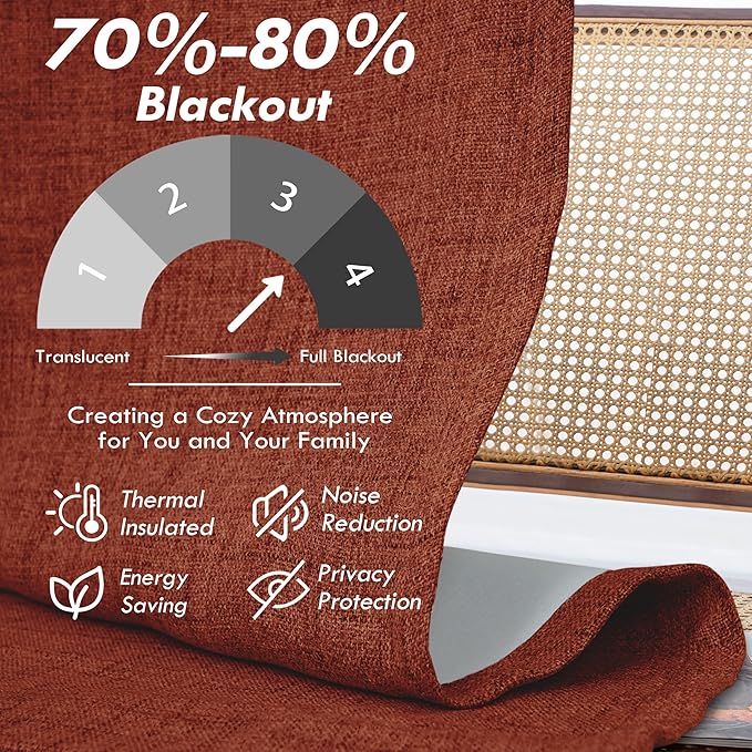 DriftAway Double Layer Linen Blackout Tie Up Curtains Thermal Insulated Fully - Image 4