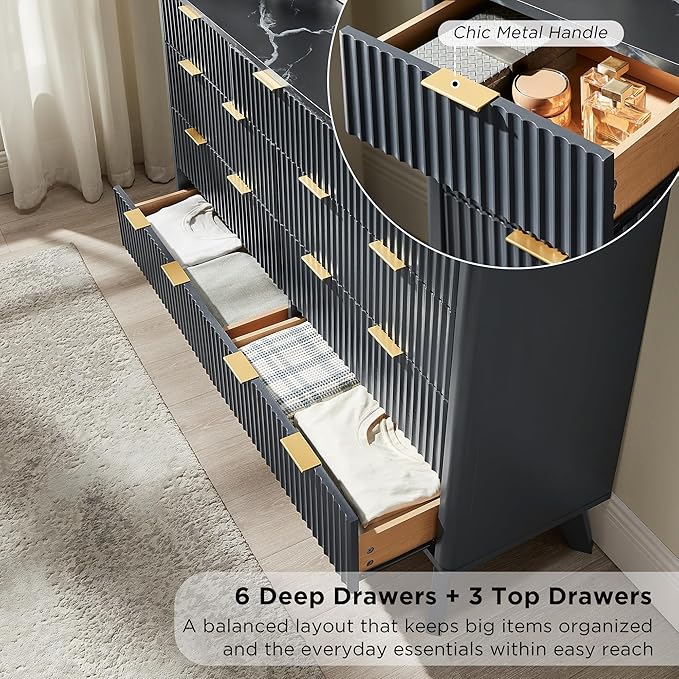 T4TREAM Fluted 9 Drawers Dresser, Curved Profile Design, Dresser TV Stand - Image 4