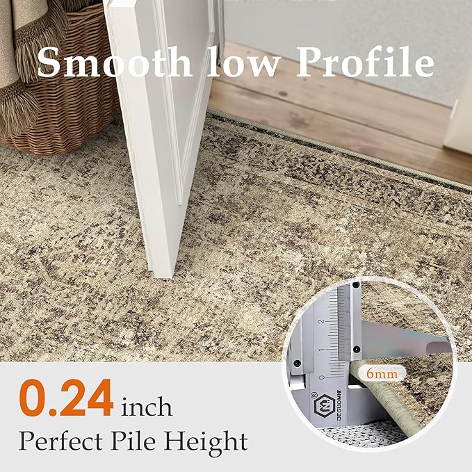 5x7 Area Rug Washable Vintage Neutral Living Room Carpet Large Indoor Non Slip - Image 3