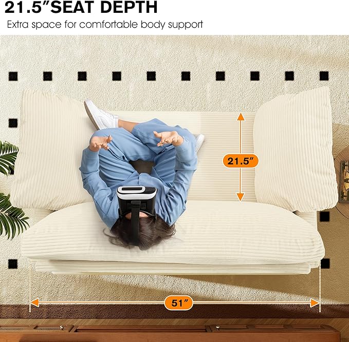 51" Loveseat Sleeper Sofa Bed, Corduroy Convertible Floor Sofa Bed - Image 4