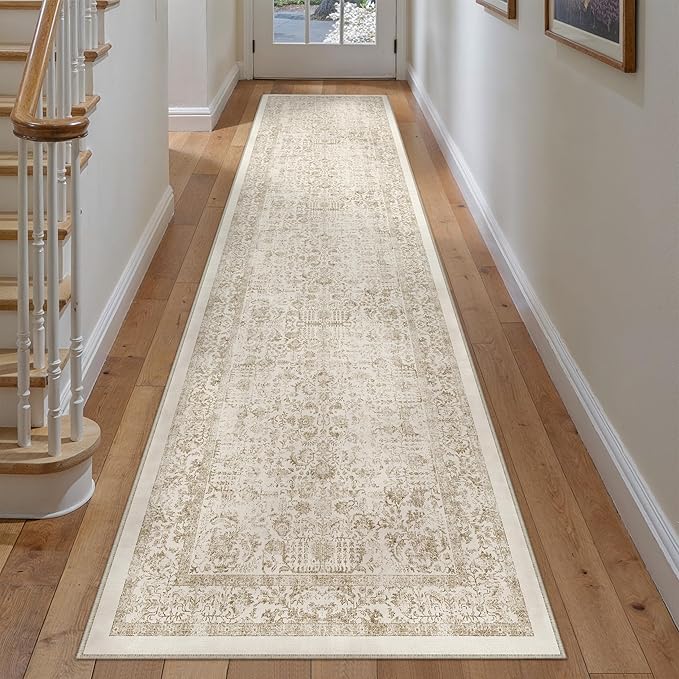 Light Brown Runner Rug 2x12 Hallway Machine Washable Kitchen Vintage Distressed - Image 5