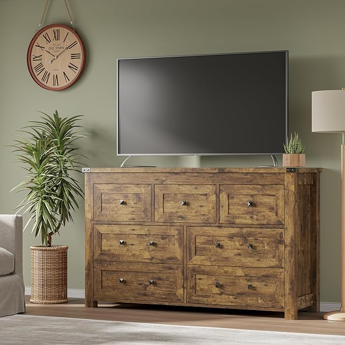 7-Drawer Dresser, Modern Wooden Storage Chest of Drawers, Dresser TV Stand - Image 5