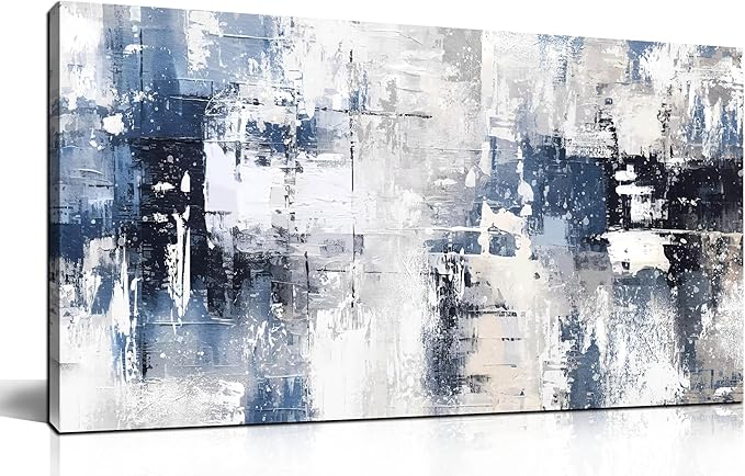 Prepeyssee White and Blue Abstract Canvas Wall Art by Prepeyssee
