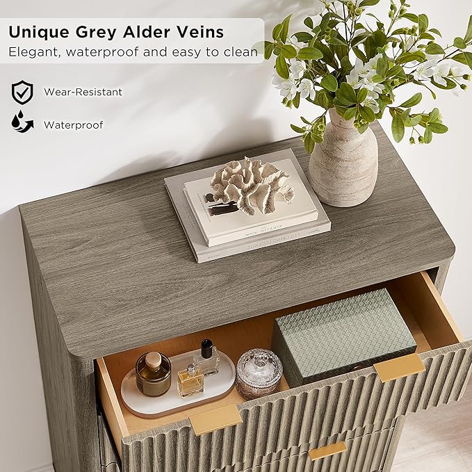 T4TREAM Fluted 5 Drawers Dresser, Curved Profile Design, Wood Drawer Organizer - Image 5